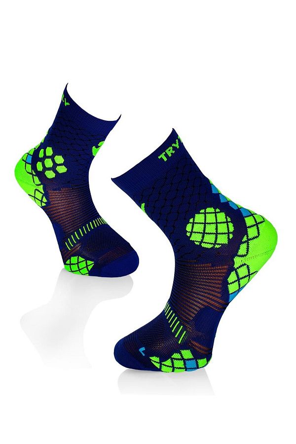 Try to Fly-Compression Running Socks Blue Yellow 1