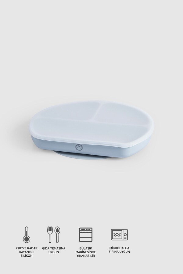 Little Gusto 3 Bölmeli Kapaklı Silikon Vakumlu Mavi Mama Tabağı