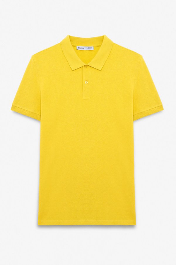 GRIMELANGE Skyloom Men's 100% Cotton Short Sleeve Regular Fit Yellow Polo Neck T-Shirt