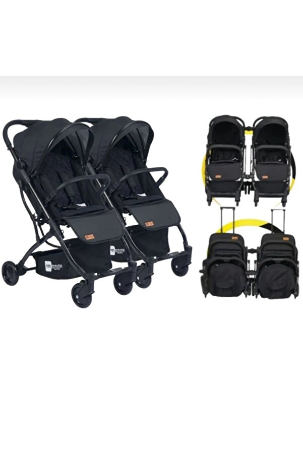 ÖYKÜ BEBEK DUNYASI Siyah Ikiz Bebek Arabası Drone Sky Kabin Sistem 2 Adet Yağmurluk Ve Kışlık Ayak Örtüsü Hediyeli