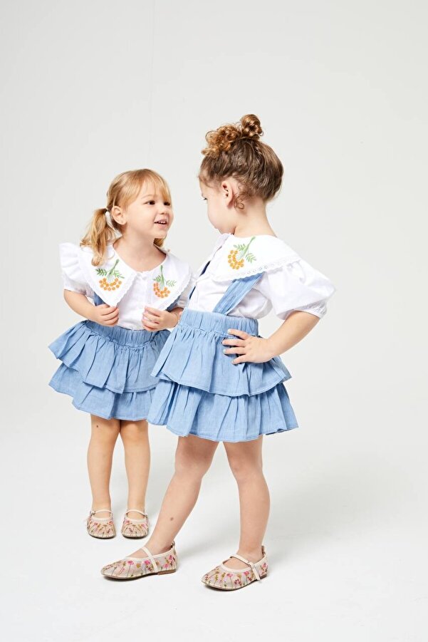 zeyelababy İşleme Detaylı Gömlekli Salopet Elbise