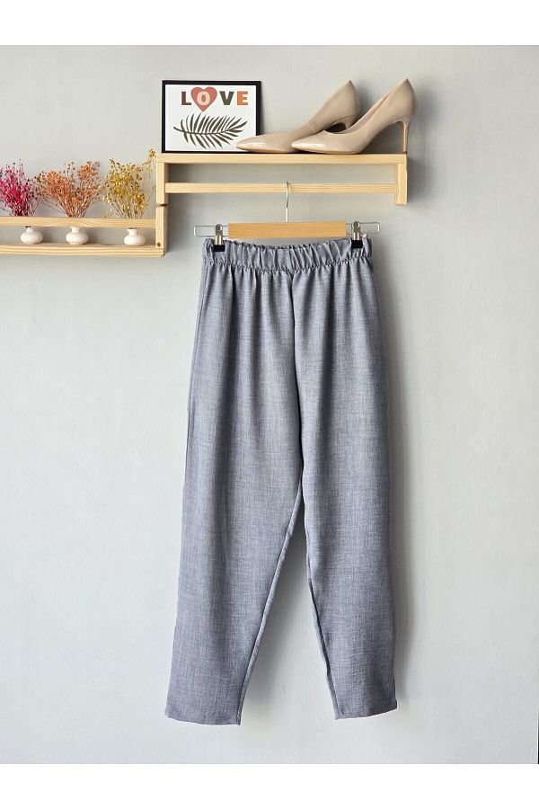 ENDAMIM-Linen Pants Large Size Comfortable Fit Without Pockets Elastic Waist 1