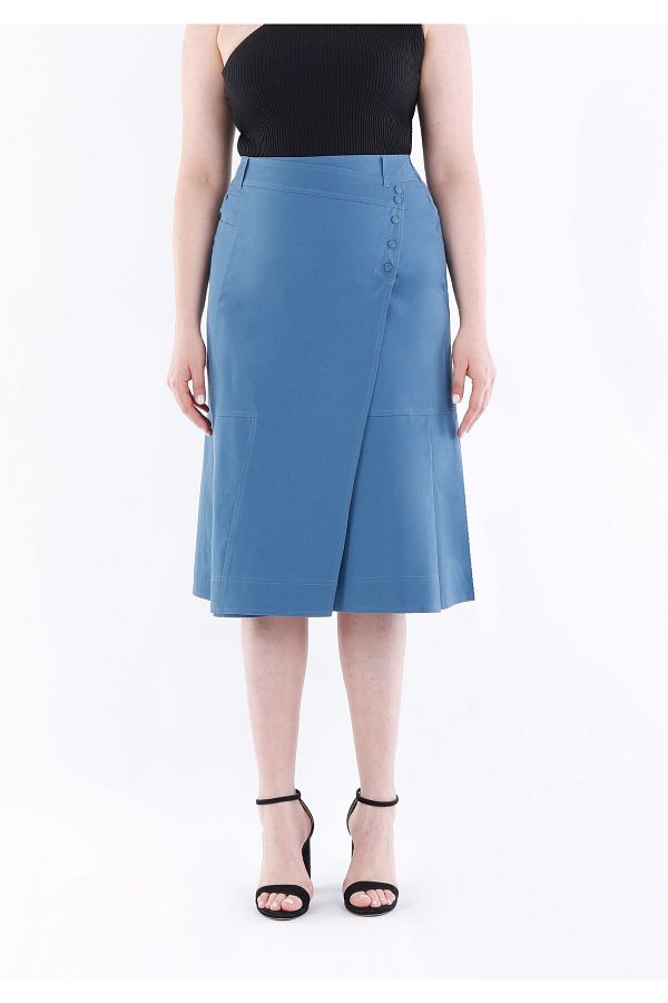 Guzella-Amvelop Midi Skirt with Pleat and Button Detail 1