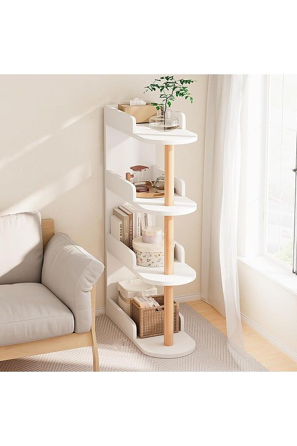 COOYA-4-Tier Slim Open Storage Rack,Free-Standing Wooden Bookshelf for Small Spaces Vertical Storage 1