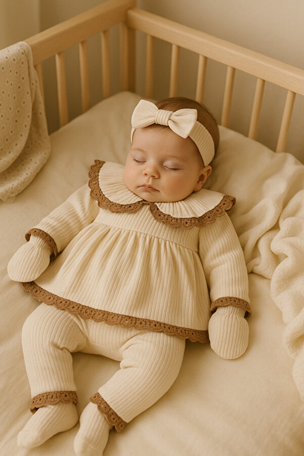 Cherub Baby Adel Lux %100 Pamuk Yenidoğan Kız Bebek 5 Parça Hastane Çıkışı Zıbın Seti