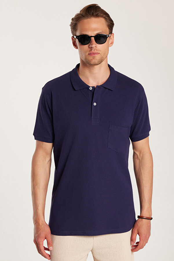 Tudors Men's Regular Fit Classic Cut 100% Cotton Plain Pique Navy