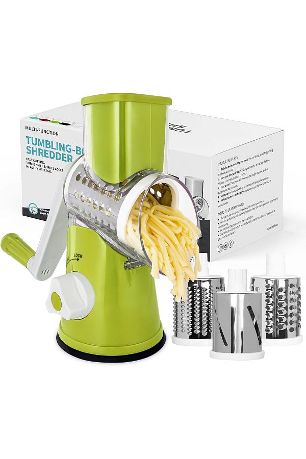 Generic-X Home Rotary Cheese Grater, Handheld Vegetables Slicer Cheese Shredder with Rubber Suction Base, 3 1