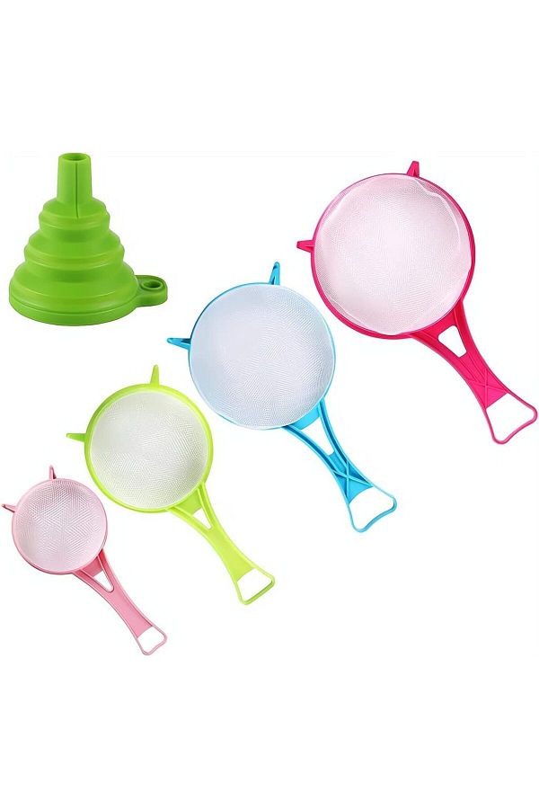 Generic-Plastic Mesh Strainer Colander Set, Food Soy Milk Flour Sieve Plastic Colander Strainer with Long H 1