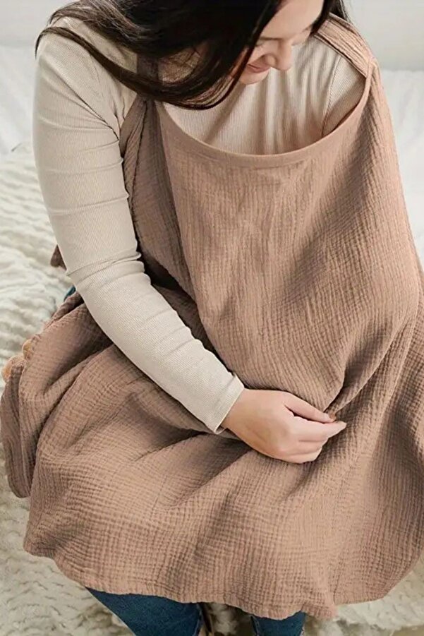 Svava Müslin Emzirme Önlüğü – Katlanabilir, Taşınabilir ve Modern Tasarım (KOYU BEJ)