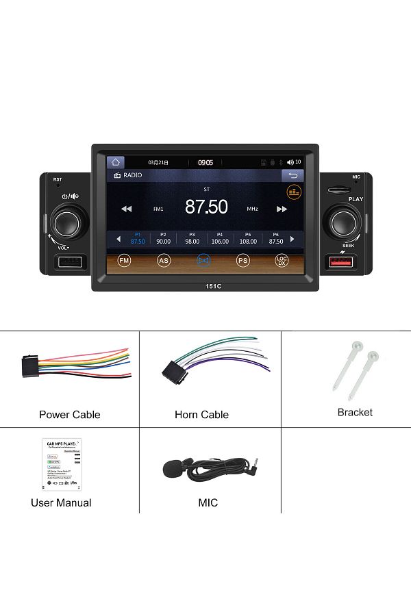ECARTECH-MP5 Player Auto 1DIN Universal, CarPlay and Android Auto, 5 Inch screen - ECARTECH 1