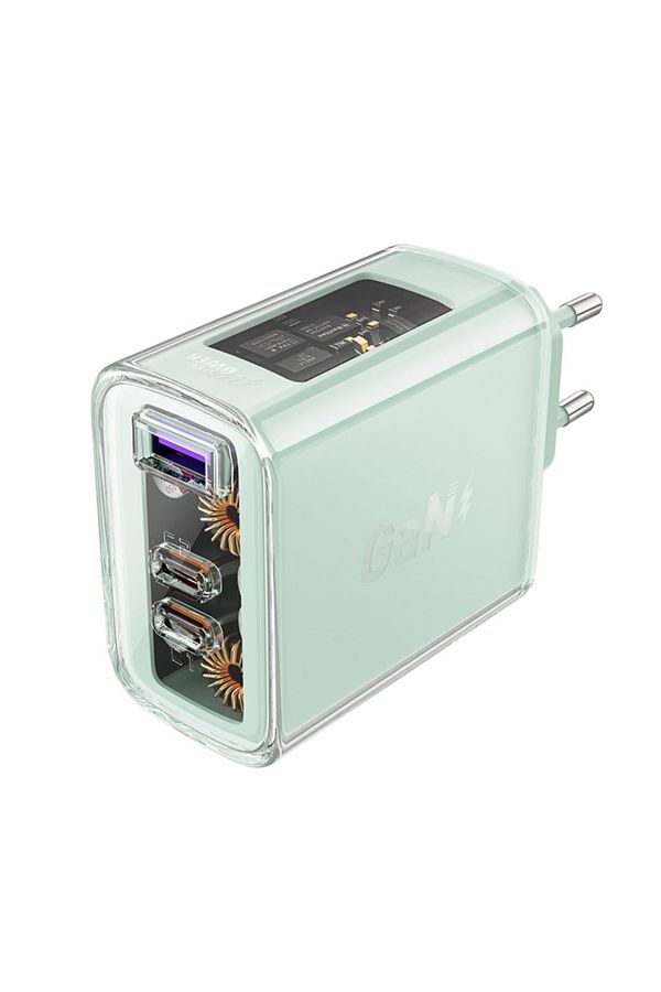 Acefast-Încărcător de perete, încărcare rapidă, AcesFast, 2x Tip-C, USB, GaN, încărcare rapidă PD65W, A45, Verde 1