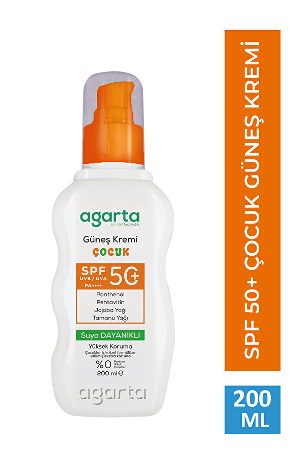 Agarta Suya Dayanıklı Spf 50 Yüz Vücut Güneş Koruyucu Çocuk Bebek 200 ml ( 3 Yaş Için Uygundur)
