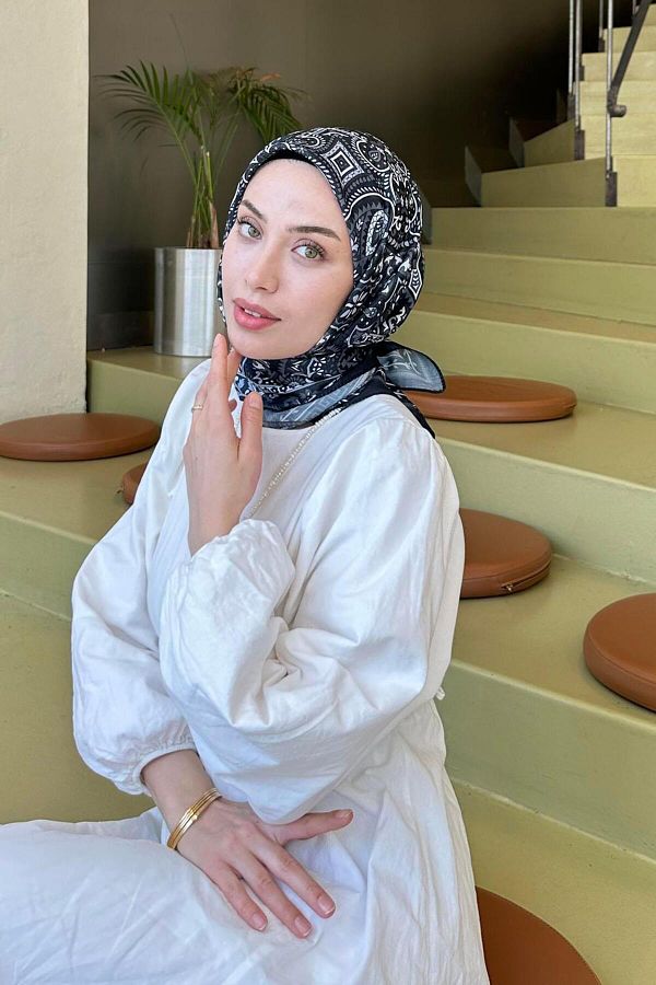 lamelif-وشاح ناعم بنمط ريترو باللون الأسود 1