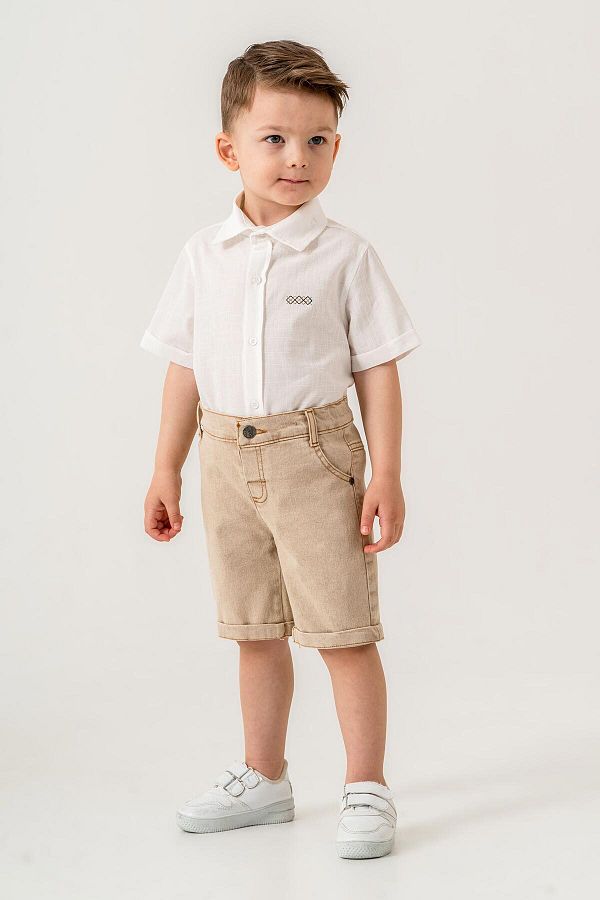 Gold Class Kidswear-Short Sleeve Button 2 Piece Linen Boy Shorts Suit 1