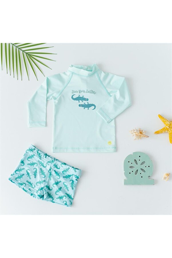 Mama Yoyo Baby Kids Uv Korumalı Uzun Kollu Mayo Alt Üst Takım // Crocco Timsah Desen (ŞAPKA DAHİL DEĞİLDİR)