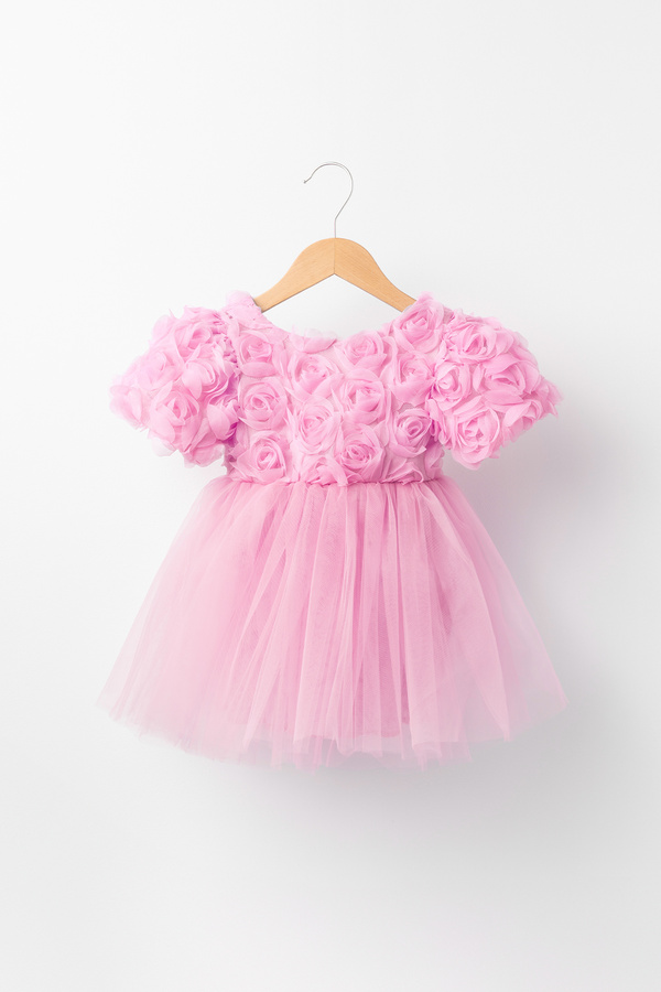 Banamio Rosalinda Kız Bebek Çocuk Pamuk Astarlı Gül Detaylı Kabarık Tüllü Tütü Elbise