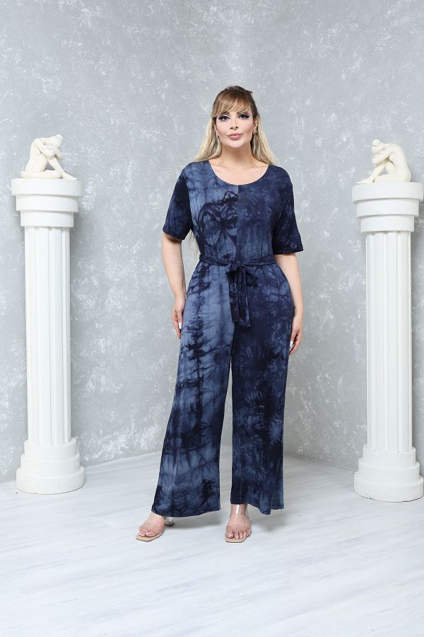 MJORA-Large Size Comfortable Patterned Viscose Knitted Jumpsuit 1