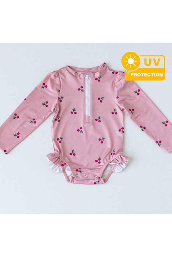 Mama Yoyo Baby Kids Önden Fermuarlı - Alttan Çıtçıtlı Mayo Kiraz