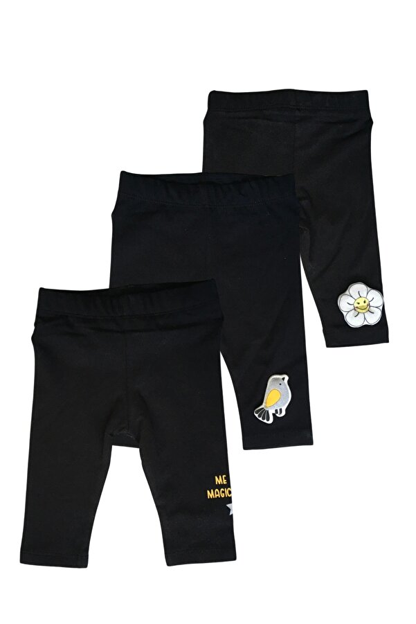 Divonette Kız Bebek Likralı 3'lü Set Papatya, Kuş ve Yazı Desenli Uzun Tayt