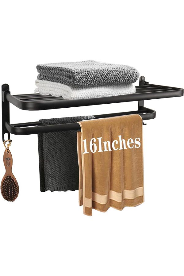 Generic-Excefore Towel Rack for Bathroom, 40 cm Wall-Mounted Towel Holder with Double Bar and Foldable Shel 1