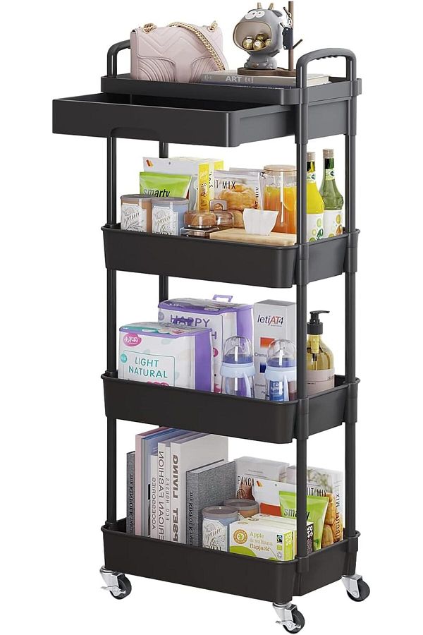Generic-Durku 4-Tier Rolling Utility Cart with Drawer,Multifunctional Storage Organizer with Plastic Shelf 1