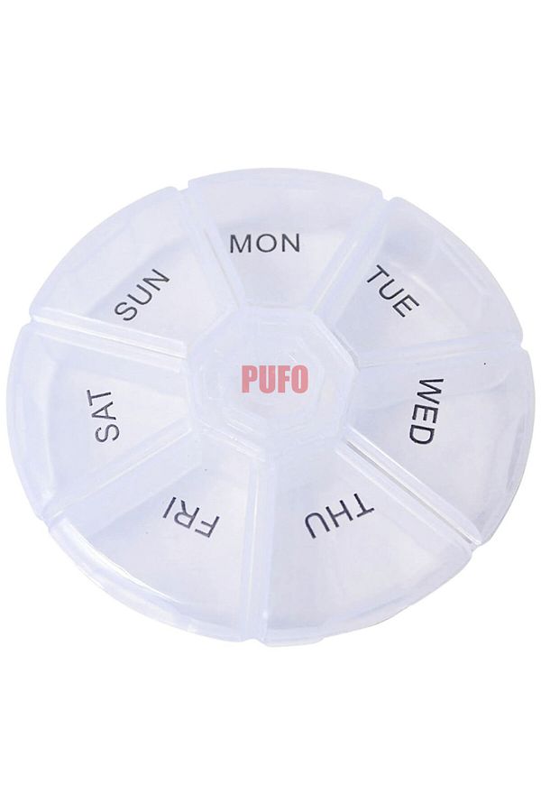 PUFO-Round box for organizing medicines, vitamins or supplements for a week, Pufo Pill, 9 cm, transparent 1