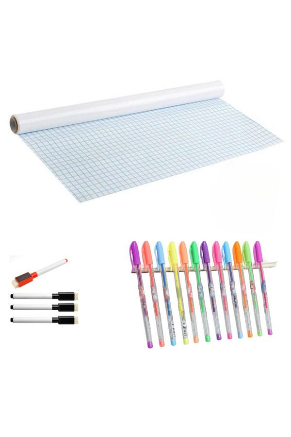 Evelise-Set Self-adhesive Paper Roll For Writing And Drawing, 4 Markers With Magnet And Sponge 1
