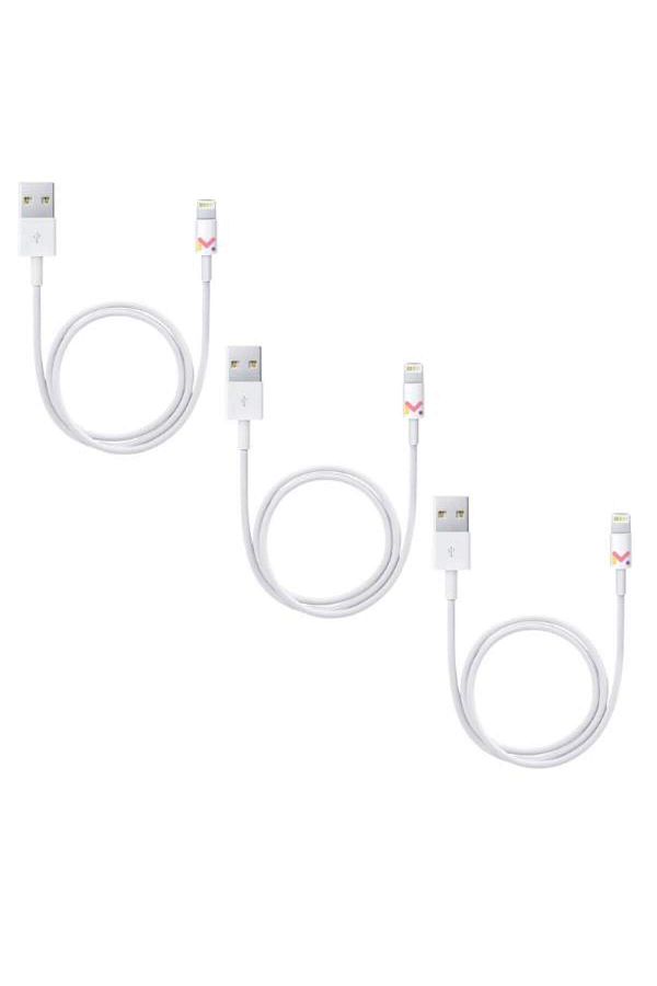 Evelise-Set de 3 cabluri de date și încărcare, USB / Lightning, alb, 2A, viteză 10 Gbps, 1 m 1