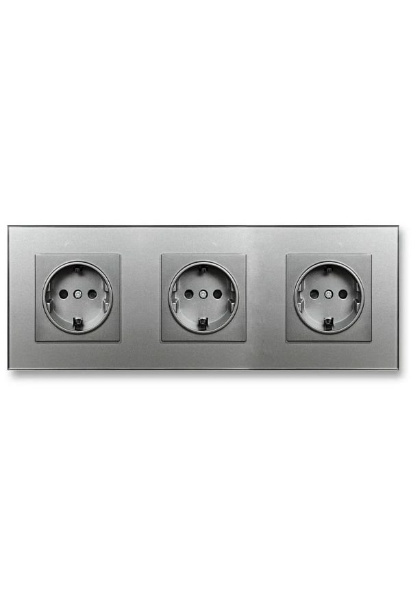iUni-Triple socket with tempered glass frame iUni WS3, 16A, Silver 1