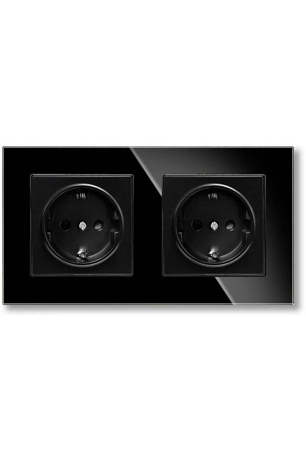 iUni-Double Socket With Tempered Glass Frame Ws2, 16a, Black 1