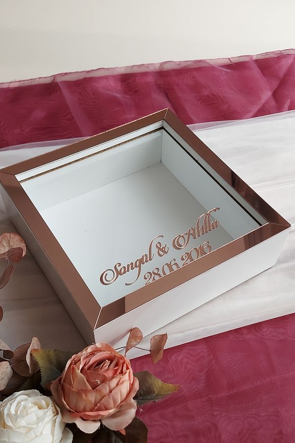 HKM Ticaret-25x25 Cm White-rose Deep Memory Frame with Flat Background Name and Date!Deep Frame 1