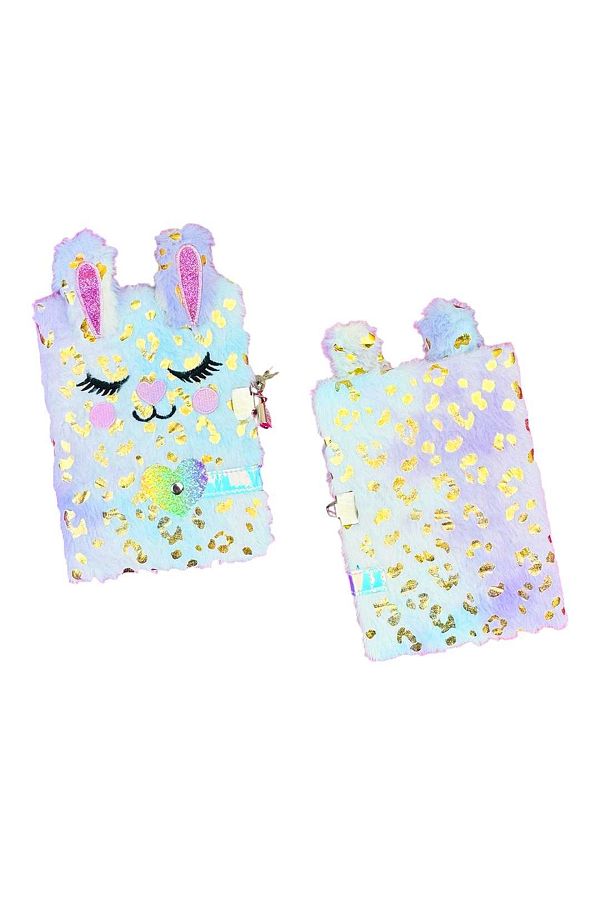 Bam-Notebook Plush Cover Rabbit 15X21 Locked Striped Memory Notebook 1