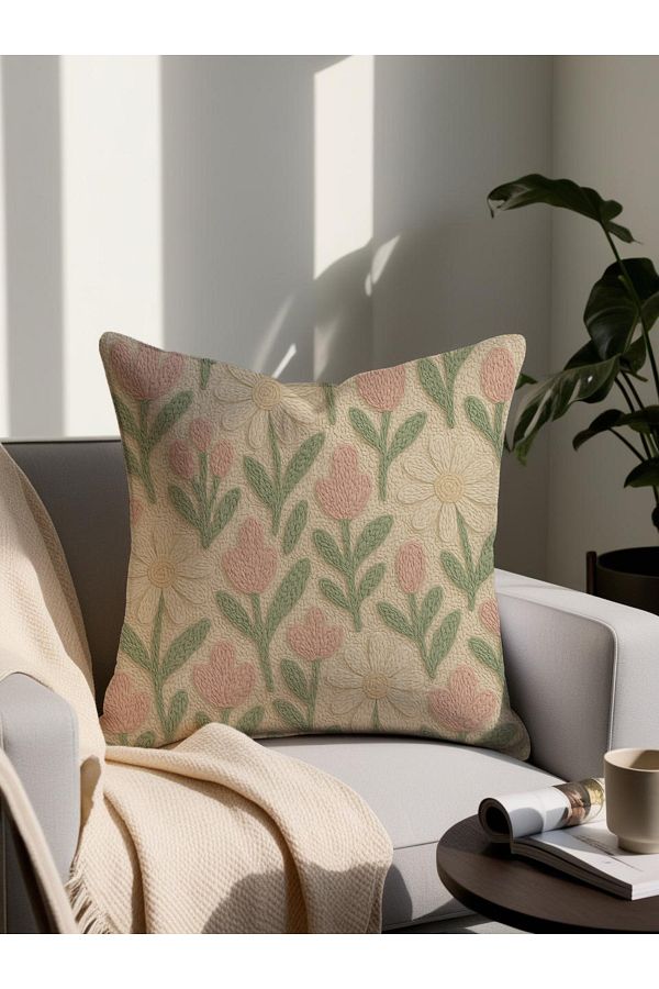 LadiesHome-Digital Printed Decorative Pillow with Punch Embroidery Pattern – 43X43 cm Micro Honeycomb Fabric 1