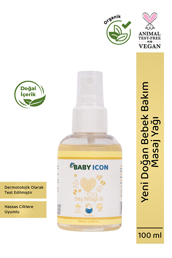 Baby İcon %100 Doğal Organik Vegan Yeni Doğan Bebek Bakım Masaj Yağı Baby Oil 100 ML