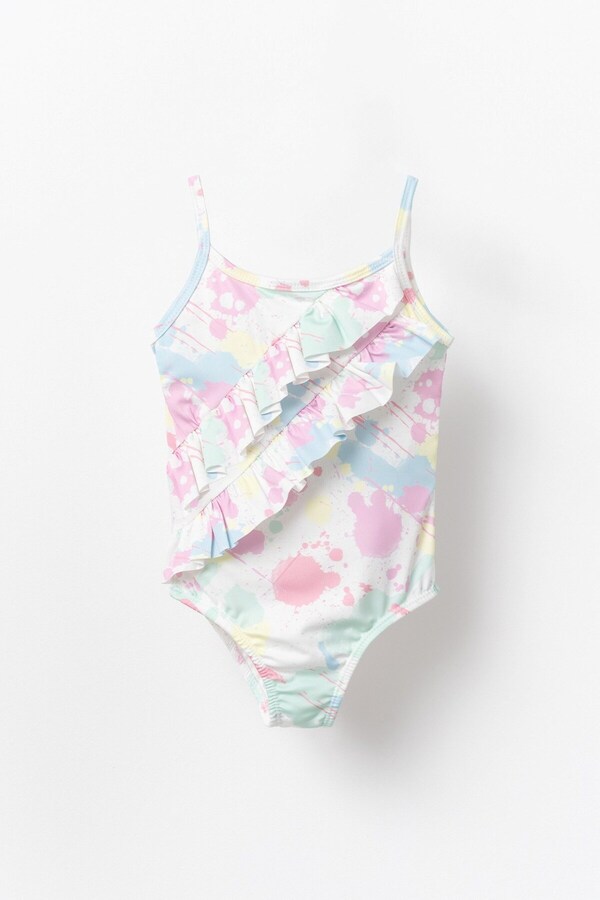 Banamio Winona Sıçramış Boya Desenli Fırfır Detaylı Kız Çocuk Mayo