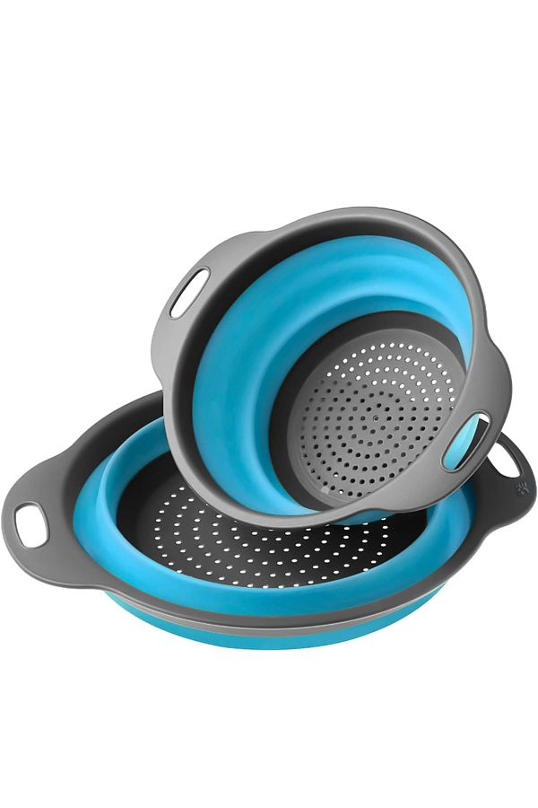zola-Collapsible silicone colander set, 2 pieces, 19-24 x 3-3.5 cm, gray with blue 1