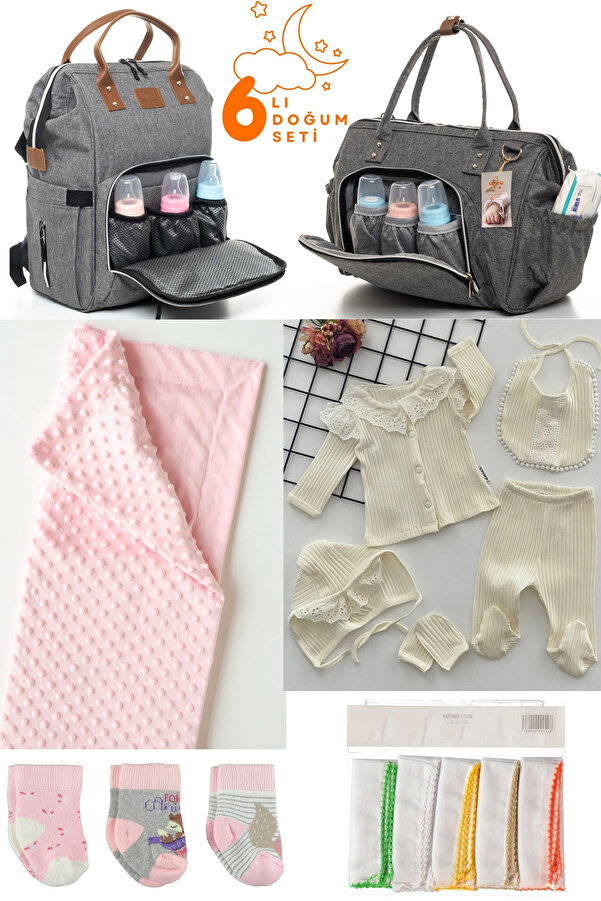 Pimadyo Büyük Doğum Seti (Hastane Çıkışı, Omuz ve Sırt Çantası, Battaniye, 10'lu Mendil ve 3'lÜ Çorap)