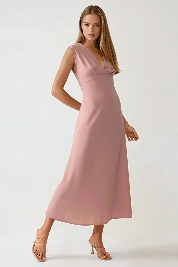 Hiccup V-Neck A-Form Midi Dress- Trendyol