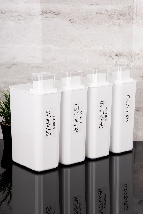 Dolkin Home-Set of 4 Self-Scale Detergent Dispenser Boxes Colors-Whites-Blacks with Softener Label 3000ml 1