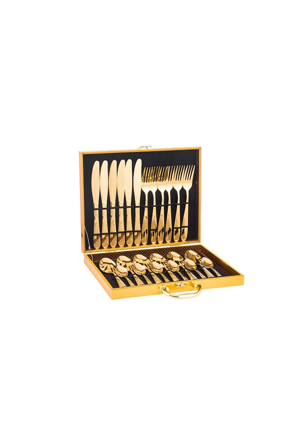 ABAREEK-24-Piece Gold Stainless Steel Flatware Set 1