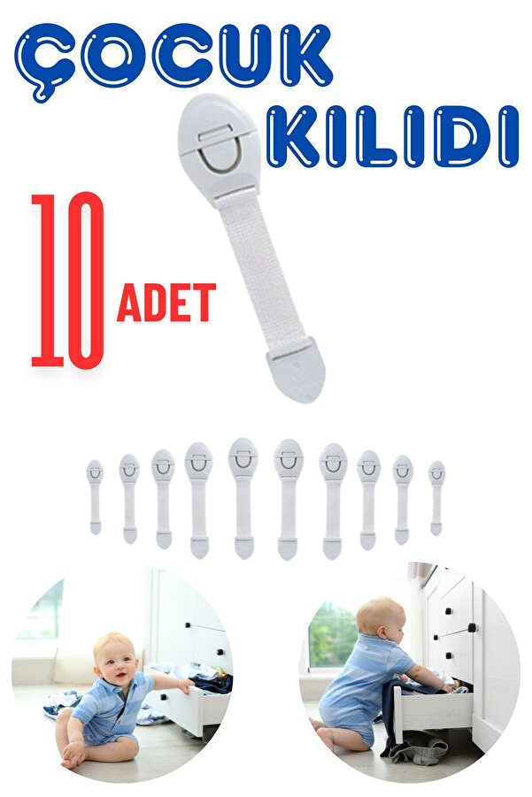 Abuy 10'lu beyaz Bebek & Çocuk Çekmece Kilidi Delme Gerektirmez, Dolap & Çekmece Güvenlik Kilidi