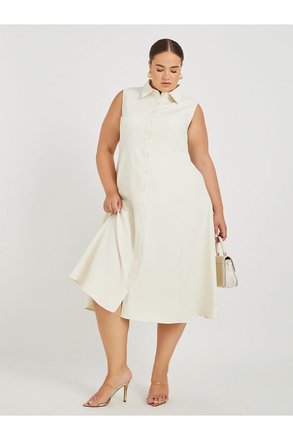 Styli-Plus Size Sleeveless Shirt Midi Dress 1