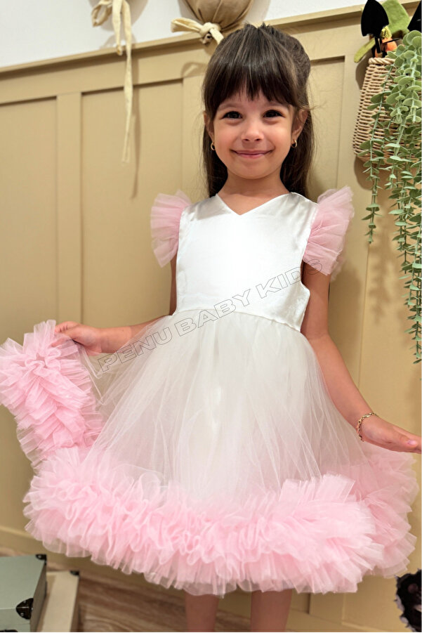 penu baby kids Pembe Karnaval Kolsuz Fırfır Etekli Kız Çocuk Kız Bebek Elbise - Alice