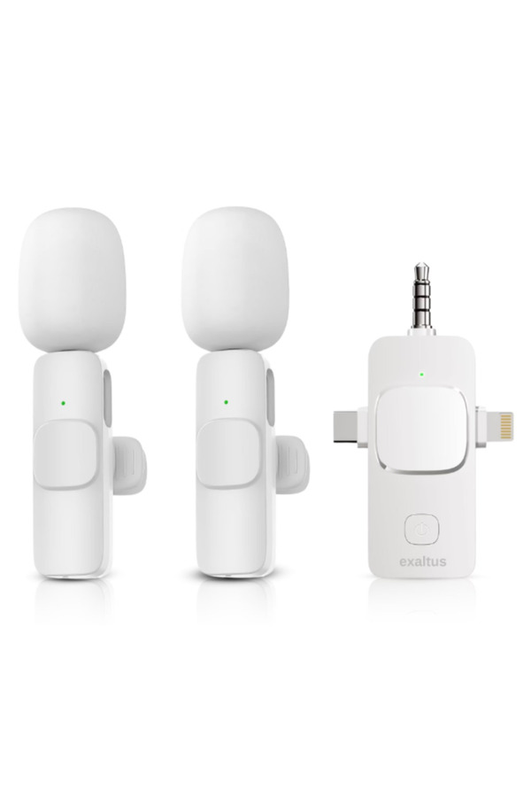 exaltus-Set of 2 Professional Lavalier Microphones, ®, Usb C, 3.5 Jack, Lightning, Background noise reduction, 30m 1