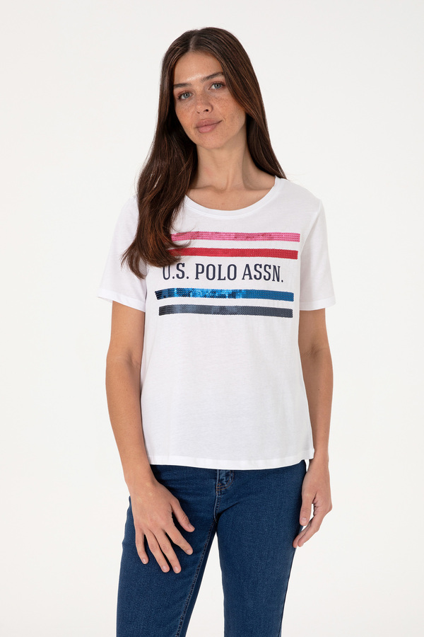 U.S. Polo Assn. Women's White Crew Neck T-Shirt 50299762-Vr013