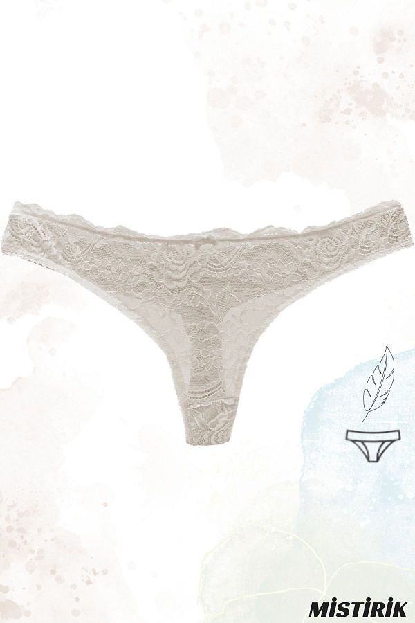 MİSTİRİK-High Waist Ecru Color Slip Thong - Table Model, Soft Fabric with Semi Lace 1