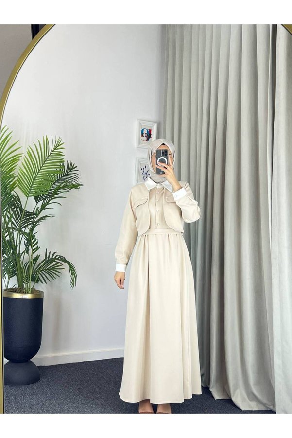 Esre Store 2522 - Modest Two-Piece Set Beige