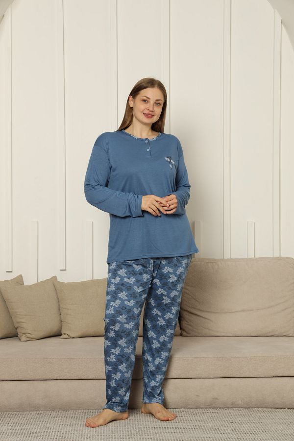 TAMPAP-Viscose Fabric Women's Plus Size Long Sleeve Pajama Set 1