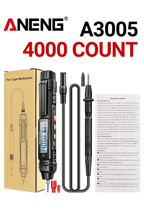 ANENG-A3005 A3005 Pocket Pen Type Digital Multimeter Test Lead Without Battery 4000 Counts Lcd /anti 1