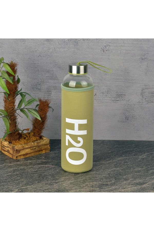 MATMEL-H2O Glass Flask with Case - Green / Transparent - 600 ml 1